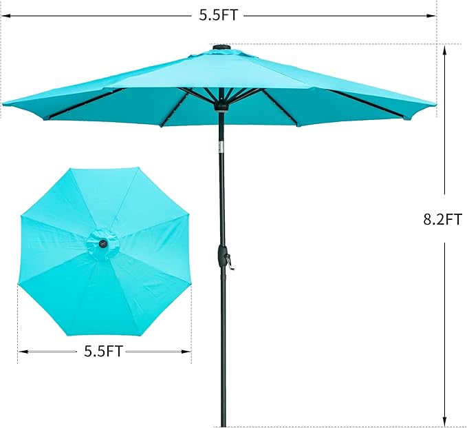 GDY 10Ft Patio Umbrella, Table Umbrella with 40 LED Lights, Outdoor Umbrellas for Patio, with Tilt and Crank, Center Light, for Garden, Deck, Backyard, Pool, and Beach.