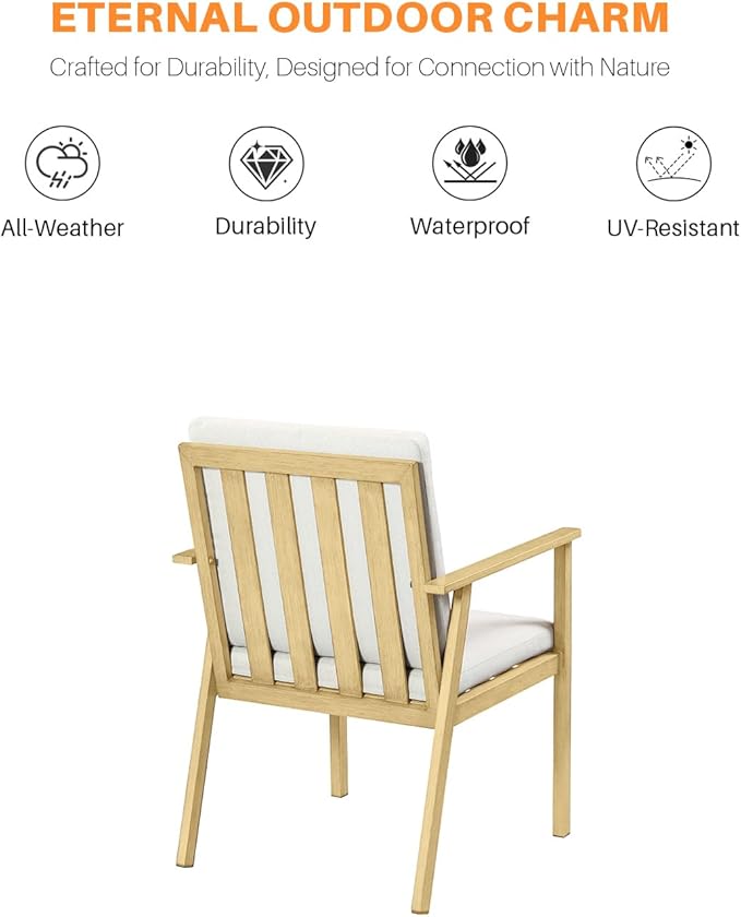 7 Pieces Outdoor Dining Set, Never-Rust Aluminum Patio Furniture Set with Umbrella Hole, All-Weather Outdoor Patio Dining Set for 6, Patio Table and Chair Set for Decks, Garden, Maple Wood