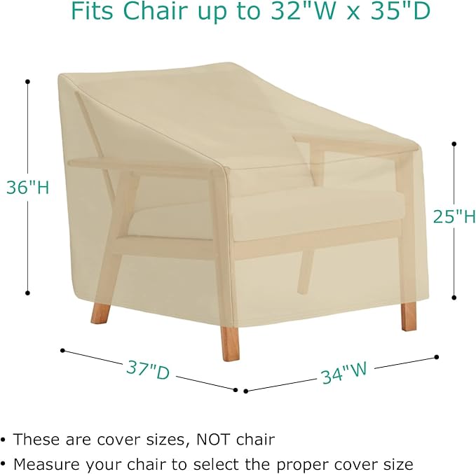 SunPatio Outdoor Chair Covers 2 Pack, Heavy Duty Waterproof Patio Lounge Deep Seat Covers, All Weather Protection Lawn Chair Protector for Outdoor Furniture, 34" W x 37" D x 36"/25'' H, Beige