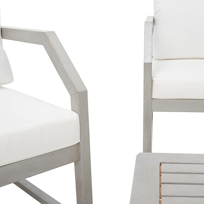 SAFAVIEH Outdoor Collection DREN Grey/Beige Cushion 4-Piece Conversation Patio Set