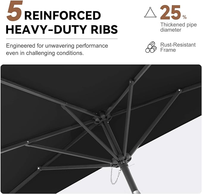 FLAME&SHADE 9ft Half Patio Umbrella - Half Outdoor Umbrella with Tilt UV Protection Waterprool, Half Round Table Umbrella for Wall Balcony, Pool, Porch, Garden, Deck, Market, Backyard (Black)
