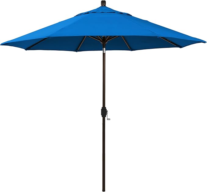 California Umbrella 5-Year-Non-Fading, 9Ft Premium Patio Umbrella, Hand-Crank, Button-Tilt, Bronze Frame, Solution Dyed Royal Blue Fabric