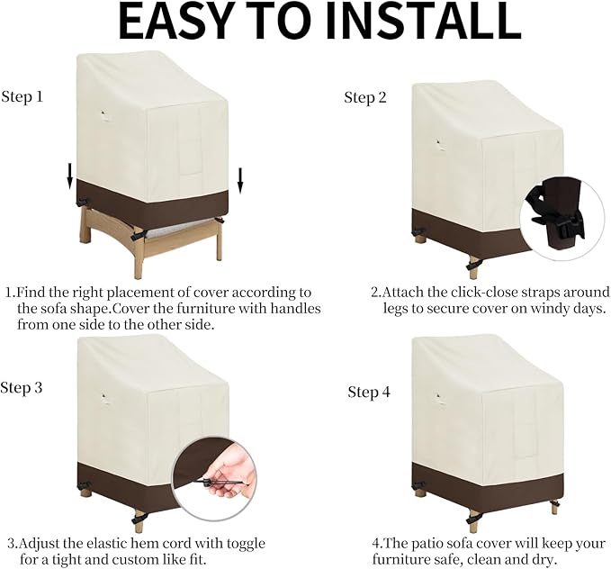 Easy-Going Heavy Duty Outdoor Stackable Chair Cover, Waterproof Patio Chair Cover, Windproof Outdoor Furniture Cover with Air Vent (1 Pack-28Wx36Dx47H inch, Beige/Dark Brown)