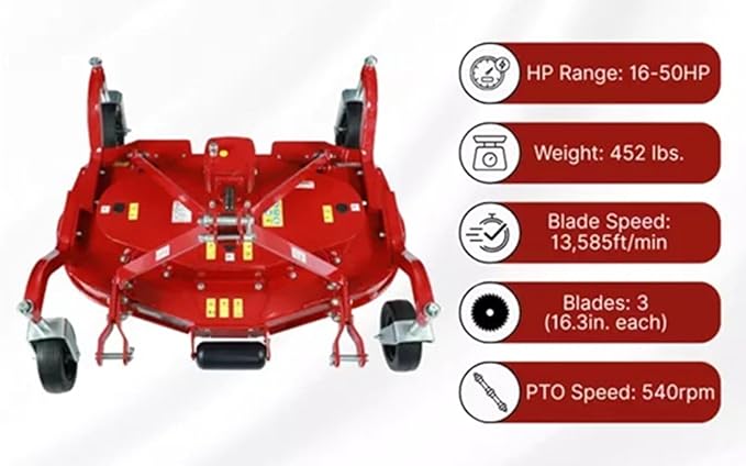 48" Finishing Mower | 3-Point Cat 1 Hitch | 3-Blade Rear Discharge for 16-50 HP Tractors | Grooming Attachment for Lawns and Pastures | 540 RPM PTO (PTO Shaft Not Included)