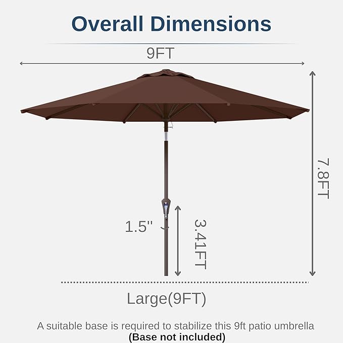 9ft Patio Umbrella with Push Button Tilt and Crank,Outdoor Market Table Umbrella UV Protection 8 Sturdy Ribs for Backyard,Garden,Pool,Deck(Brown)