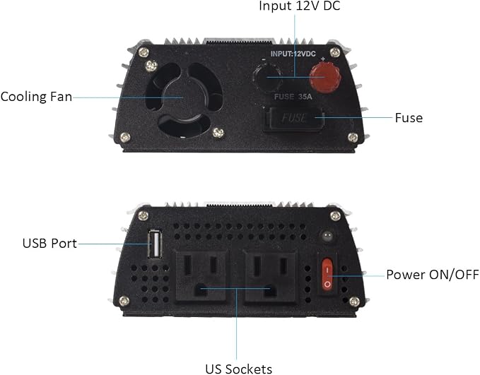 400W Power Inverter DC 12V，Output 110V-120V AC Car Inverter with USB Car Adapter