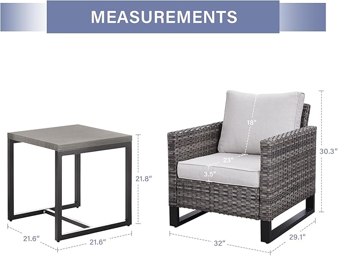 Rilyson Wicker Outdoor Patio Chairs Set - 3 Piece Rattan Patio Furniture Bistro Chairs Set with Waterproof Wicker,Comfortable Cushions and Sturdy Metal Frame for Porch Deck Backyard(Mixed Grey/Beige)