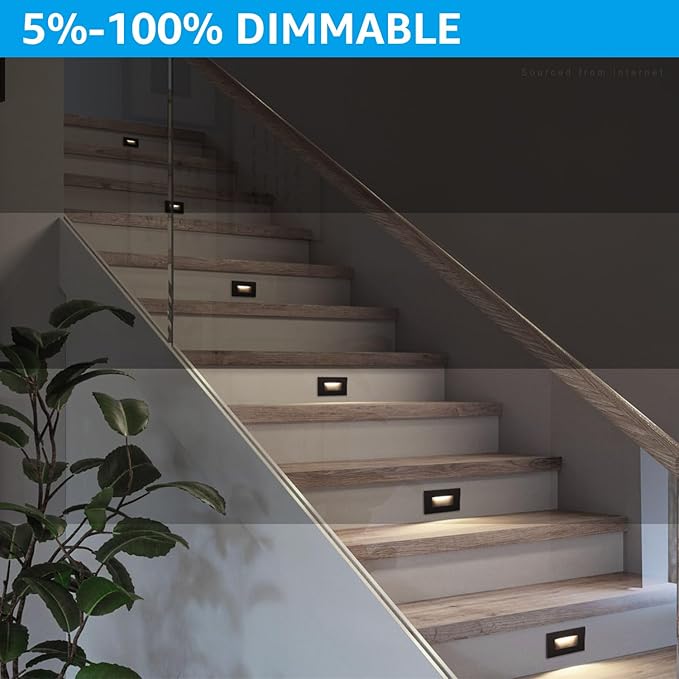 LEONLITE 5CCT 120V LED Step Lights, 3.5W 150LM 5%-100% Dimmable Horizontal Stair Lights Indoor Outdoor Wet Location, CRI90+ & ETL, 2700K/3000K/3500K/4000K/5000K, Aluminum, Oil Rubbed Bronze, Pack of 6