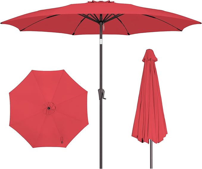 10ft Outdoor Patio Umbrella - Table Umbrella Waterproof UV Protection, Sombrillas de Patio with Push Button Tilt, Sun Umbrella for Pool, Porch, Garden, Deck, Backyard (Red)