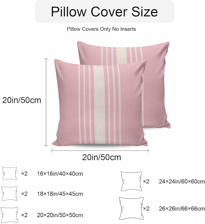Pink Beige Striped Outdoor Pillow Covers 18x18 Inch Throw Pillow Covers Set of 2 Waterproof Decorative Pillow Cases Modern Farmhouse Retro Lines Cushion Covers for Patio Furniture Garden Couch Sofa