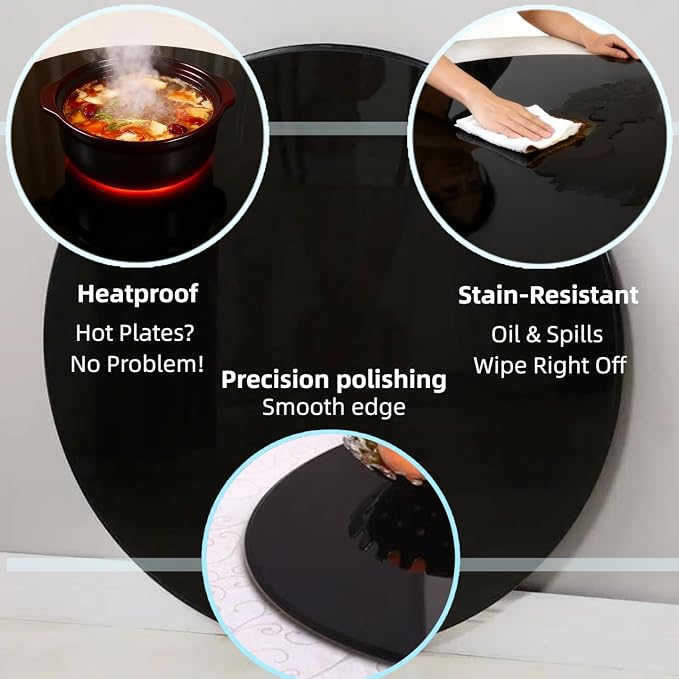 32 inch Round Glass Table Top - Black Tempered Glass Surface Protector - Safe 1/2" Thick Beveled Edge - Useful for Replacement,Dining Table, Patio, Coffee and End Table,Indoor & Outdoor