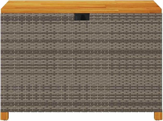 Outdoor Garden Storage Box, Rectangular Deck Storage Container with Gas Spring, Weather-Resistant Poly Rattan and Acacia Wood for Patio, Garden, Balcony, Grey