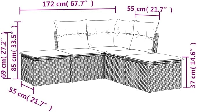 5 Piece Patio Sofa Set with Cushions, Garden Lounge Set Outdoor Sofa Sets Front Porch Furniture Patio Conversation Set for Negotiation Area Piazza Exhibition Garden Black Poly Rattan
