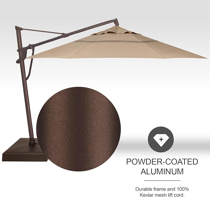 Treasure Garden AKZ PLUS Cantilever Umbrella 13' Octagonal Sunbrella Heather Beige Canopy and Bronze Frame with Rolling Base