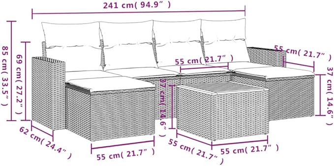 vidaXL Patio Sofa Set with Cushions 7 Piece, Outdoor Conversation Set, Sectional Sofa for Garden Balcony, Patio Furniture, Gray Poly Rattan