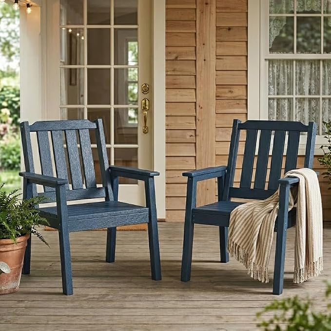 IDEALHOUSE Set of 4 Outdoor Dining Chairs, Durable HDPE Garden Patio Chairs with Sturdy Frame, All-Weather and Waterproof for Deck, Porch, Poolside and Backyard, Navy