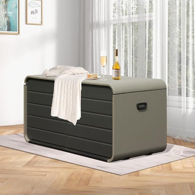 160 Gallon Waterproof Outdoor Deck Box Storage Chest in Dark Gray, Large Capacity Patio Storage for Garden Tools, Cushions, and More (200 Gallon (Gray) - Plastic)