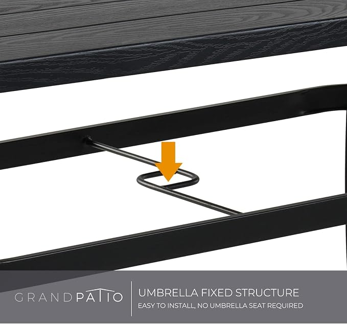 Grand patio Outdoor 66-Inch Rectangle Dining Table Weather-Resistant Picnic Table Embossed Woodgrain with 1.5”Market Umbrella Hole for Garden, Lawn, Backyard