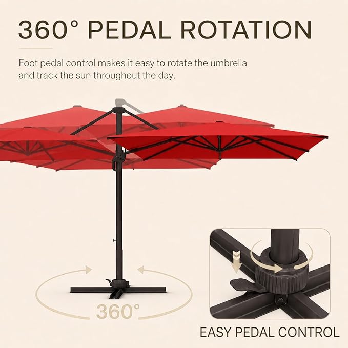 Kingdura 10x10 FT Cantilever Patio Umbrella with Base Included, Large Square Aluminum Offset Outdoor Pool Umbrella, 360° Rotation & 4-Position Tilt, UV Protection for Deck Backyard (Red)