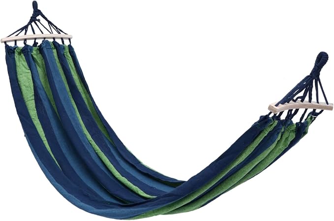 Portable Outdoor Travel Hammock Striped Canvas Swing Bed Lightweight Breathable Easy Assembly for Camping Beach Backyard Use