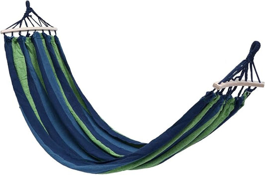 Portable Outdoor Travel Hammock Striped Canvas Swing Bed Lightweight Breathable Easy Assembly for Camping Beach Backyard Use