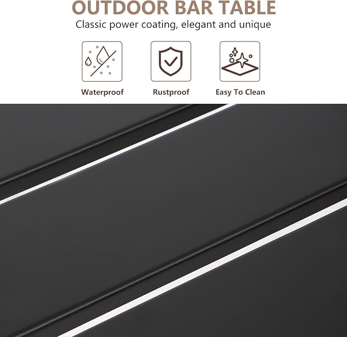 Outdoor Bar Table, Patio Counter Height Bar Tables, 47" Rectangle Bar Table for Patio, Garden, Yard, Balcony, Poolside