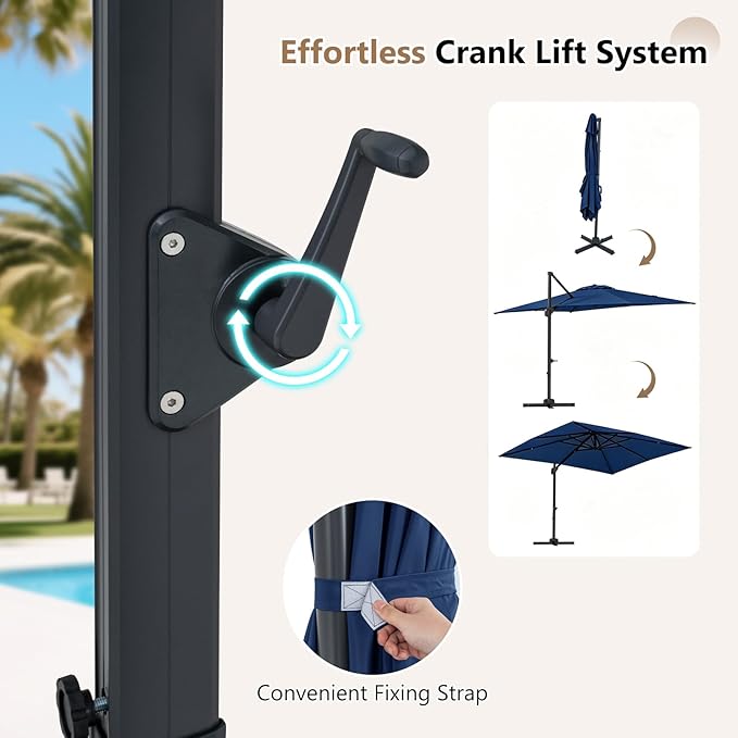 Tangkula 11 x 9 FT Patio Umbrella, Large Offset Cantilever Outdoor Umbrella with Aluminum Pole, 360 Degree Rotation, Tilt Adjustment, 8 Sturdy Ribs, Air Vent & Cross Base for Backyard Pool Garden Deck (Navy, 11x9 FT)