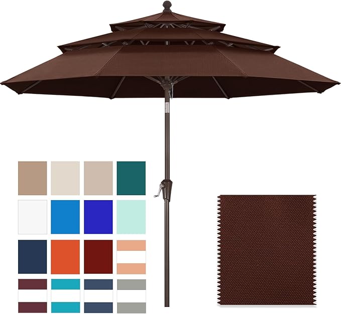 ABCCANOPY 5-Year 10-Year No Fading 9FT 3 Tiers Patio Umbrella, Outdoor Table Umbrella with 8 Sturdy Ribs for Deck, Backyard, Garden, Yard