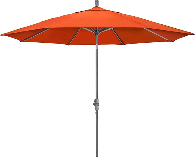 California Umbrella 11Ft Premium Sunbrella Patio Umbrella, Hand-Crank, Tilt-Collar, Gray Frame, Melon Fabric