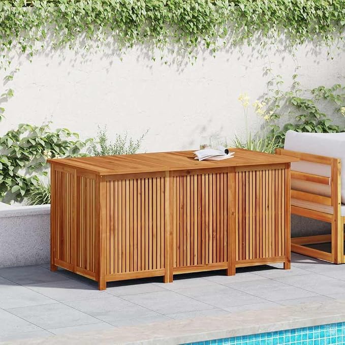 Brown Acacia Wood Outdoor Storage Box 59.1 x 31.5 x 29.5 in, Large Patio Deck Chest with Oiled Finish, Water-Resistant Garden Bench Seat for Cushions, Tools & Toys