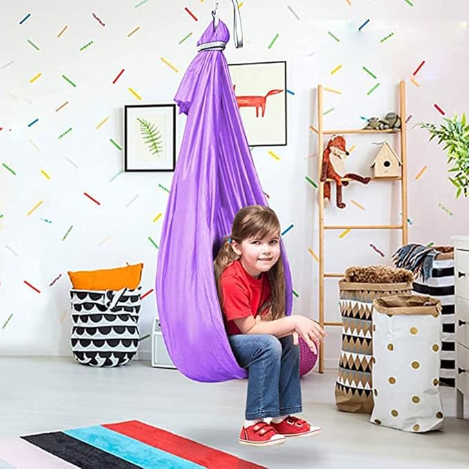 Sensory Swing for adults kids Indoor outdoor Therapy Swing Calming Snuggle Hammock durable soft strong fabric swing Great for Sensory Integration stimulation ( Color : Light purple , Size : 1.5M x 2.8