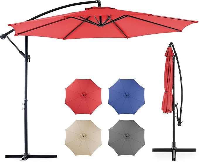 OLIXIS Offset Patio Umbrella, 9.8FT Cantilever Table Umbrellas for Outdoor Sun Shade UV Protection with Easy Tilt Adjustment, 8 Ribs for Backyard, Lawn, Garden, Pool