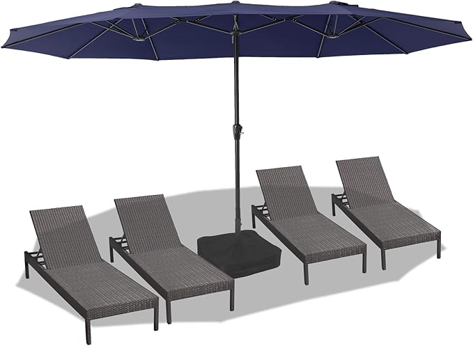 15FT Large Patio Umbrella with Crank Handle,Double-Sided Rectangular Outdoor Umbrella for Pool, Garden, Deck, Lawn & Market (Claret Red)