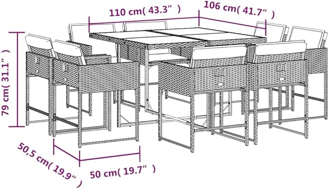 9-Piece Patio Dining Set Brown Cream White Outdoor Furniture Set Modern Design Practical for Outdoor Entertaining