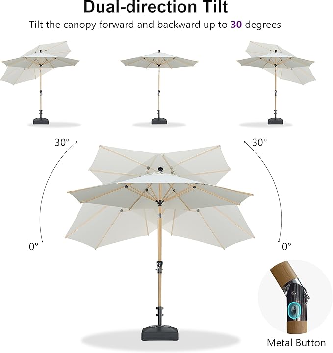 PURPLE LEAF 10 Feet Patio Umbrella Outdoor Table Umbrella Aluminum Round Market Umbrella with Push Button Tilt & 8 Sturdy Ribs and Crank Commercial Sun Umbrella for Garden Patio Balcony, Cream