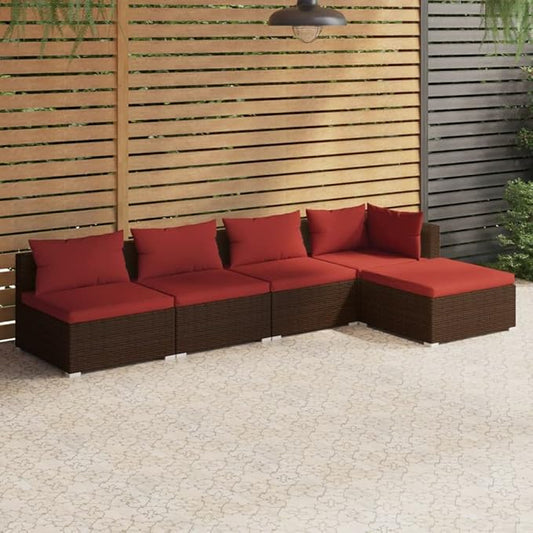 5 Piece Patio Lounge Set with CushionsOutdoor Dining Chairs,Patio Furniture Set,Outdoor Sectional Sofa,Patio Conversation Seat,Outdoor Seating,Modern Style,for Garden,Backyard, Poly Rattan Brown