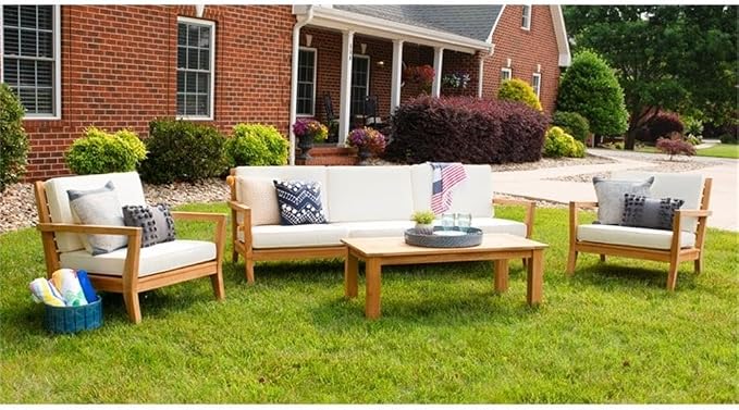 Linon Barlow Solid Teak Outdoor 18" High Coffee Table in Natural Oil Finish