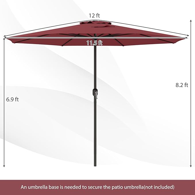 HAPPYGRILL 12 FT Patio Umbrella with Crank Handle, Outdoor Market Umbrella with 8 Sturdy Ribs, Vented Large Table Umbrella, Sun-Protective Canopy for Garden Backyard Deck Pool