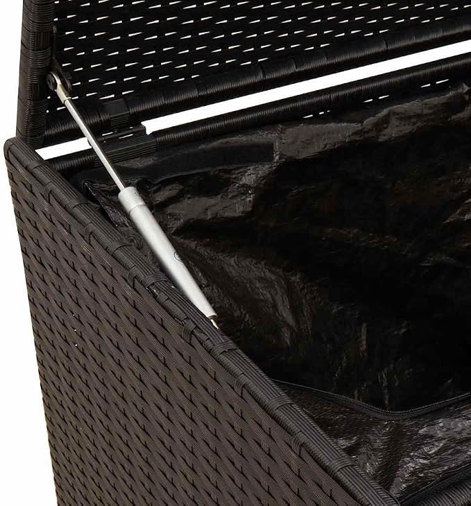Outdoor Storage Box Black 74.8 Gal Poly Rattan Garden Deck Patio Cushion Storage with Waterproof Bag and Gas Spring