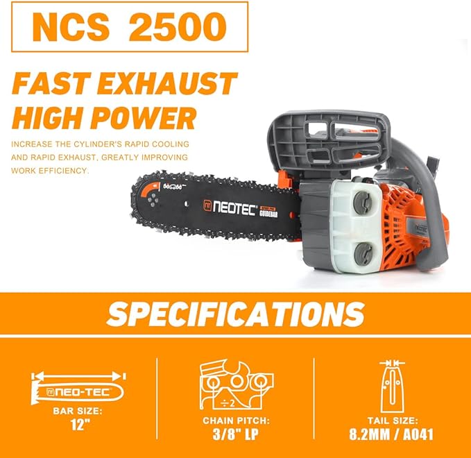 NEO-TEC 12 Inch Top Handle Gas Chainsaw 25.4cc 2-Stroke Portable Small Gas Powered Chain Saws Motosierra De Gasolina for Tree-climbing Tree Pruning Wood Cutting Firewood Preparation Yard Maintenance