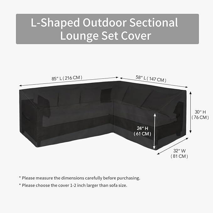 Easy-Going 600D Patio L-Shaped Sectional Sofa Cover, 85"X58" Waterproof Heavy Duty Outdoor Garden Furniture Cover with Air Vent (Right Facing, Black)