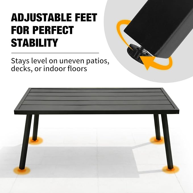 EAGLE PEAK Patio Coffee Table, Weather-Resistant Outdoor Rectangle Table for Balcony, Porch, Deck, or Garden, Modern Design, 35.4" x 17.7" x 15"