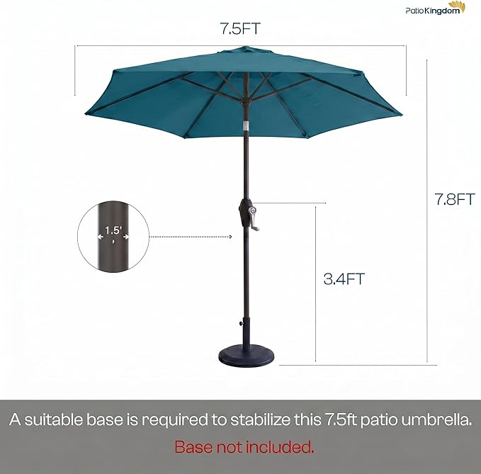 7.5ft Patio Umbrella, Outdoor Table Market Umbrella with Smooth Crank Lift, 6 Windproof Fiberglass Ribs, UPF50+ UV Protection for Deck, Pool, Garden and Backyard