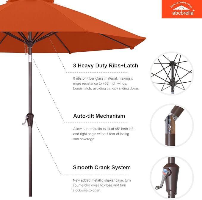 ABCCANOPY OLEFIN® 5-Year No Fading 9FT Patio Umbrella, Outdoor Table Umbrella with 8 Sturdy Ribs for Deck, Backyard, Yard (Orange)