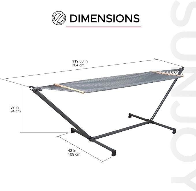 SUNJOY Portable Hammock with 10FT Heavy Duty Steel Stand and Spreader Bars - Ultra-Light 24.25 lbs - Portable Single Person Hammock with Stand for Outdoors, Outside, Backyard, Patio