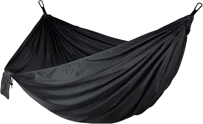 Portable Lightweight Outdoor Hammocks, Double Camping Hammock with Tree Straps, Nylon Parachute Hammock with Carabiners, for Hiking Camping Beach (Color : Black, Size : 270x140cm)
