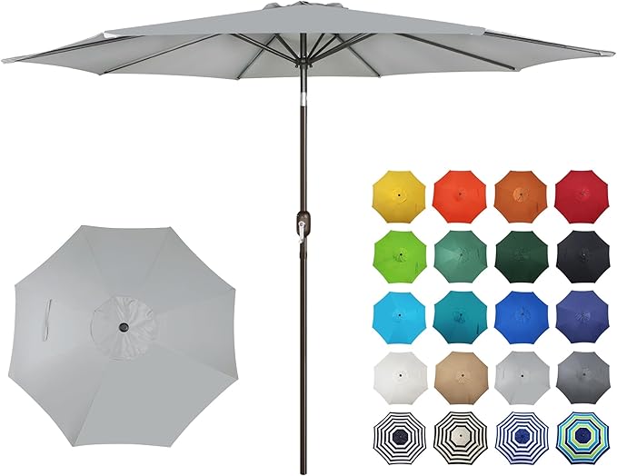 Blissun 10FT Outdoor Patio Umbrella, Outdoor Table Umbrella, Yard Umbrella, Market Umbrella with 8 Sturdy Ribs, Push Button Tilt and Crank