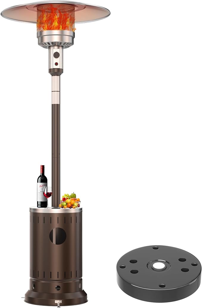 DIAMONDFORGE 50,000 BTU Patio Heater - Propane Patio Heater with Sand Box, Double-Layer Stainless Steel Burner Space Heater, Outdoor Heaters with Wheels, Used for Garden, Patio and Residential, Brown