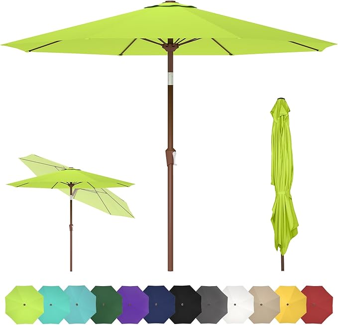 GREENVINES 9-FT-Patio-Umbrella | 8 Sturdy Fiberglass Ribs | Outdoor-Table-Umbrellas | Push Button Tilt & Crank | Waterproof | Market Umbrella | for Deck Backyard Pool Garden | Apple Green