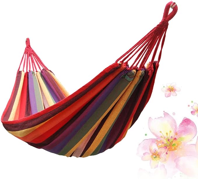 SUPVOX Canvas Hammock Hanging Chair for Outdoor Camping and Indoor Garden Use, Portable 190x85cm Striped Canvas Hammock Swing with European Rainbow Colors